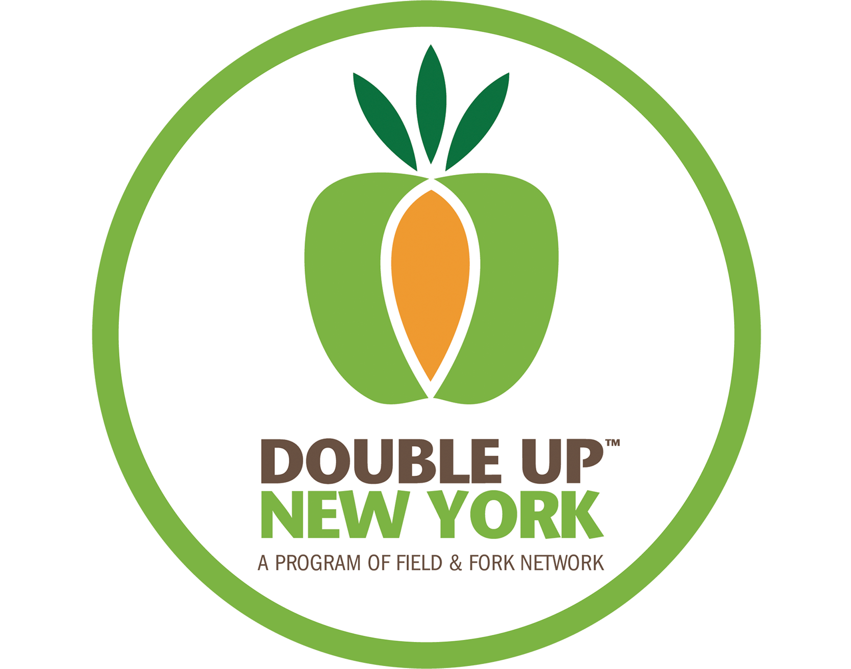 Double Up New York logo; cartoon carrot inside a green apple